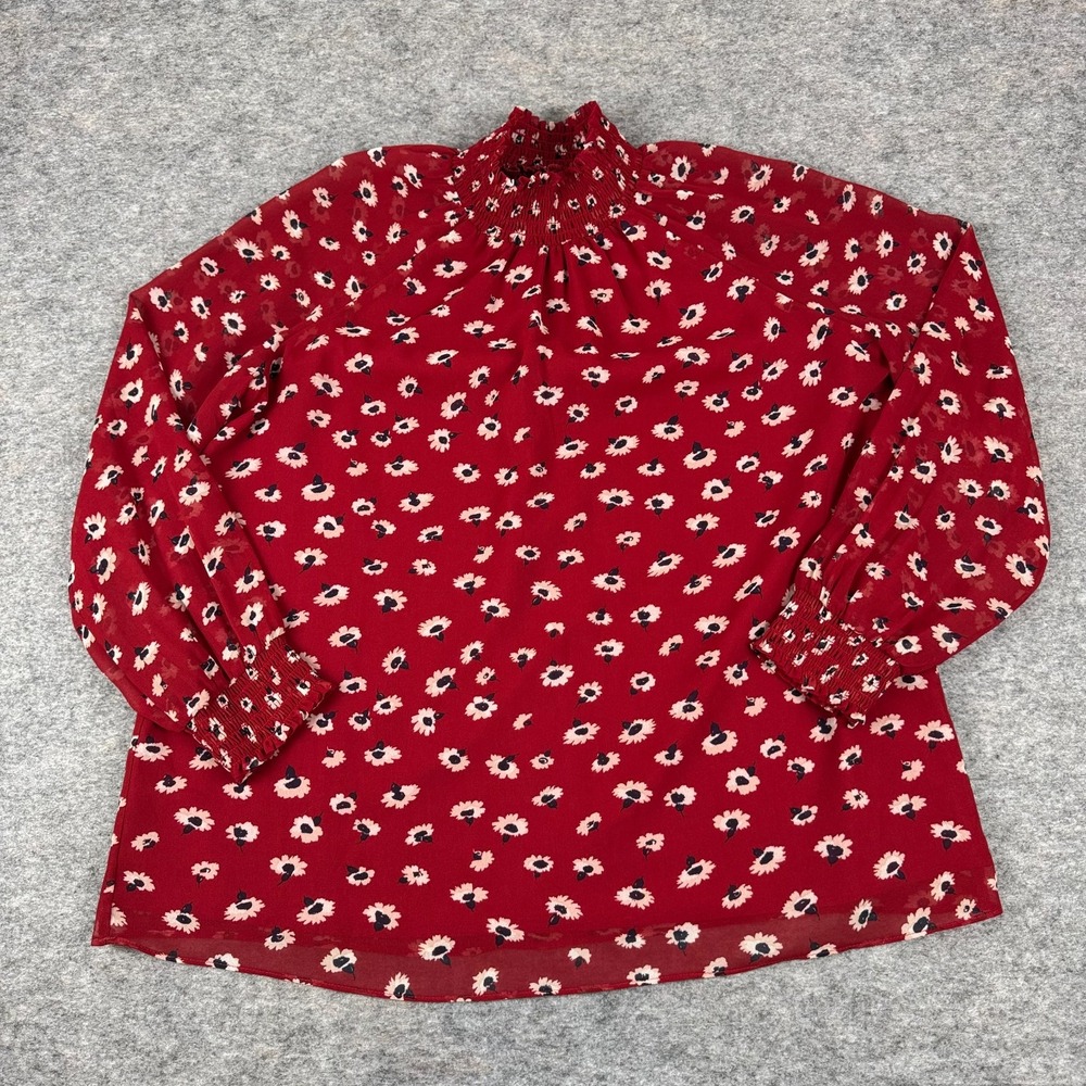 Madewell Mistlight Mock Neck Top Lined Seattle Floral Nouveau Red Womens Small S